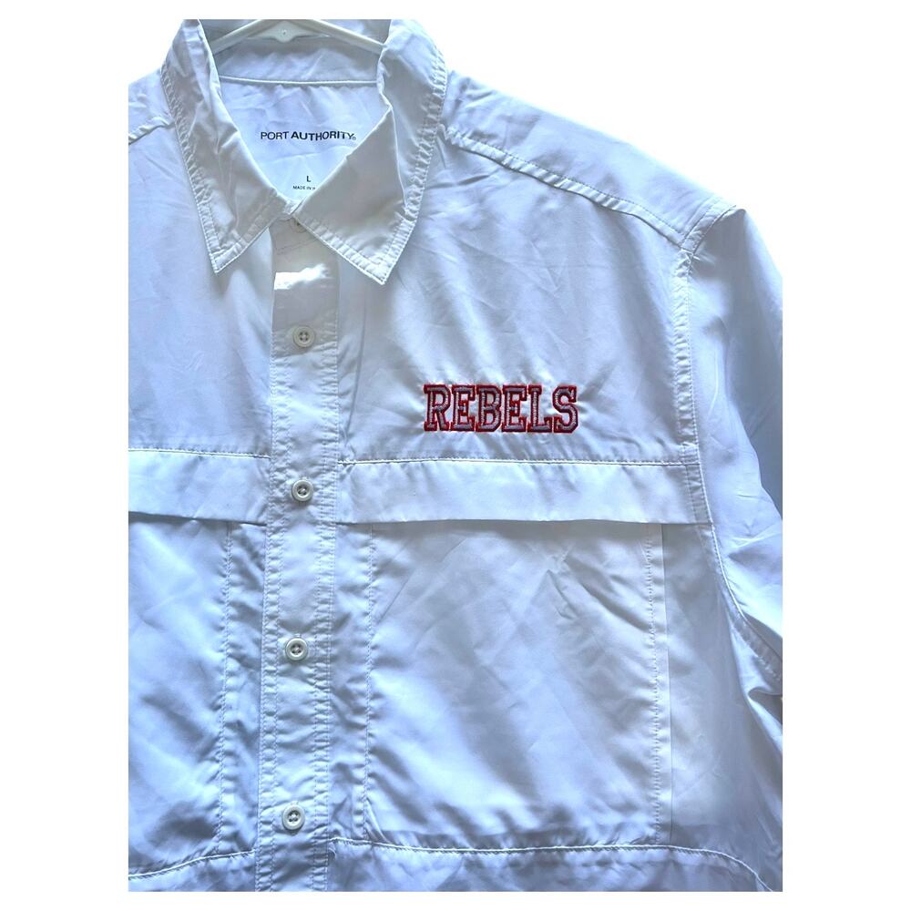 'Ole Miss REBELS Port Authority White Fishing Shirt Athleisure Men's Large